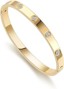 % Gold Bracelets for Women 14K Gold Plated Friendship Love Bangle Bracelets Cubic Zirconia Stainless Steel Bracelet Jewelry