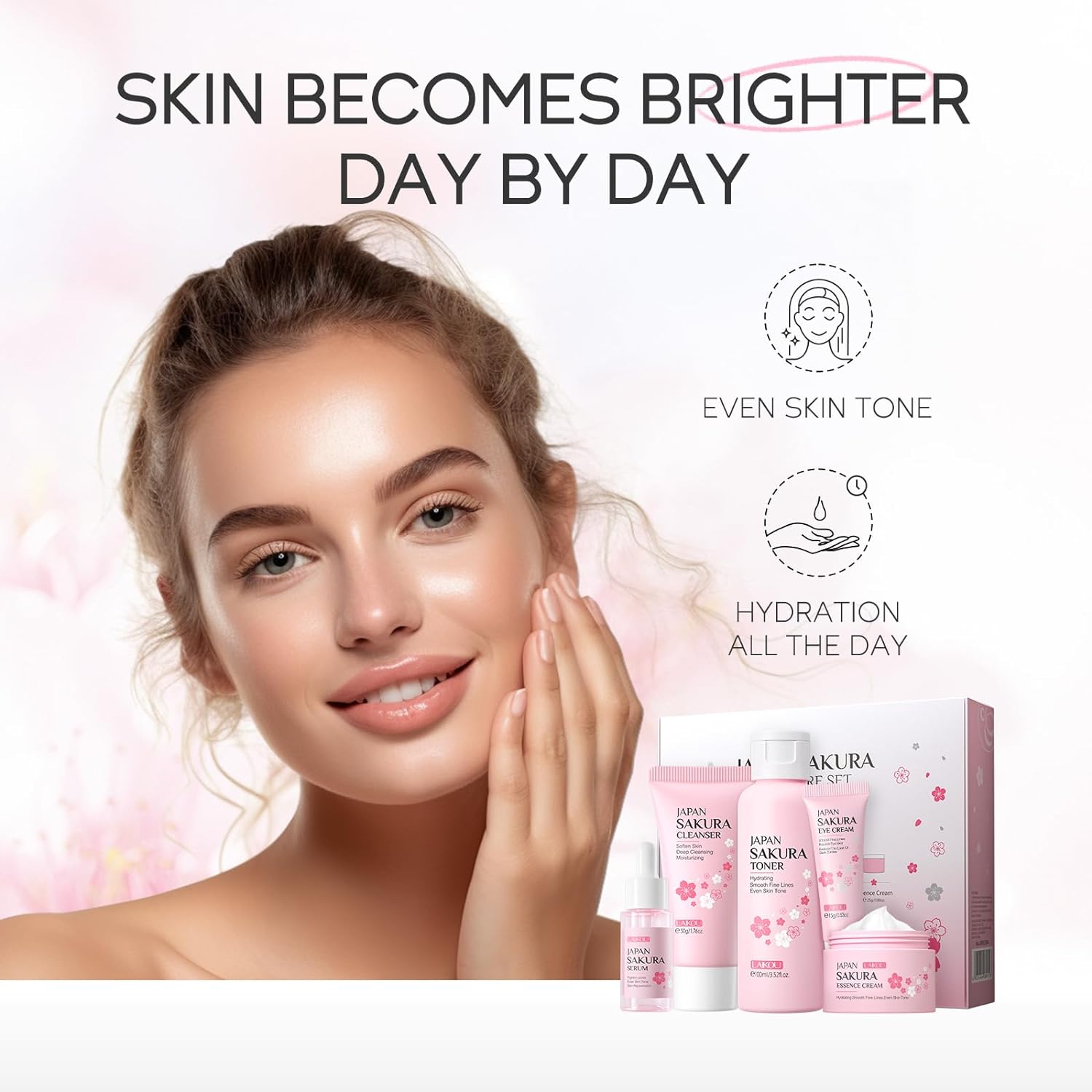 %  Skin Care Set JAPAN SAKURA Women Beauty Gift Sets Skin Care Kit with Cleanser, Toner, Serum, Eye Cream, Face Cream Travel Kit for Women Teen Girls Mom Daughter Birthday TSA-friendly Sizes 5pcs